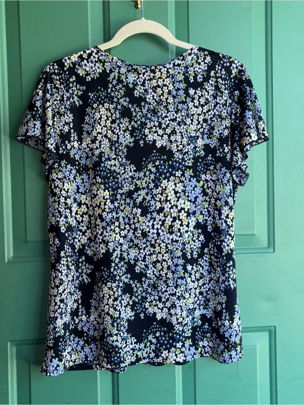 dressbarn xl Black Floral Scoop Neck Blouse with Light Blue and White Flowers - Picture 5 of 5